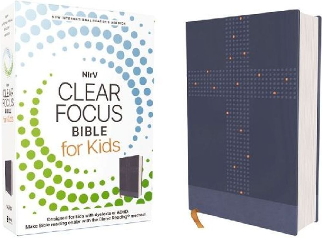 Nirv, Clear Focus Bible for Kids (Help Kids with ADHD or Dyslexia Read with Confidence), Leathersoft, Blue