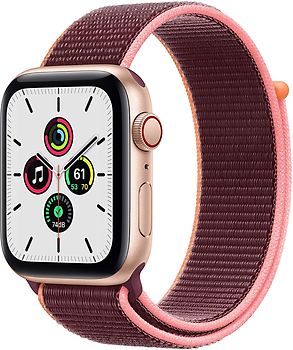 Apple Watch SE 44 mm boîter aluminium or et boucle Sport prune [Wi-Fi + Cellulaire]