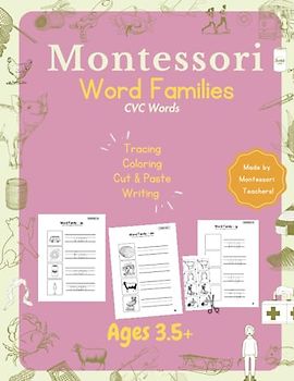 Montessori Language Workbook Word Families: CVC Words, Phonics, Reading Activities, Preschool, Kindergarten