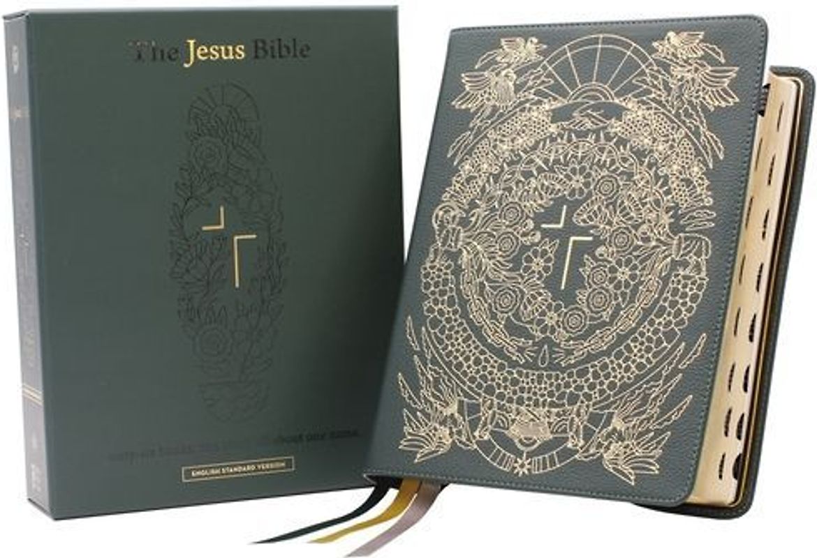 The Jesus Bible Artist Edition, Esv, (with Thumb Tabs to Help Locate the Books of the Bible), Genuine Leather, Calfskin, Green, Limited Edition, Thumb Indexed