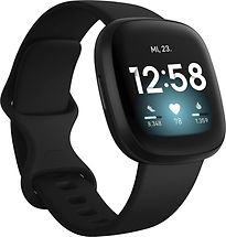 Image of Fitbit Versa 3 40 mm zwart met een zwart siliconen polsband [wifi] (Refurbished)