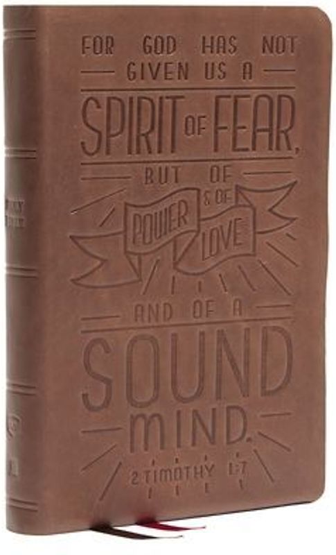 Nkjv, Personal Size Reference Bible, Verse Art Cover Collection, Genuine Leather, Brown, Red Letter, Thumb Indexed, Comfort Print