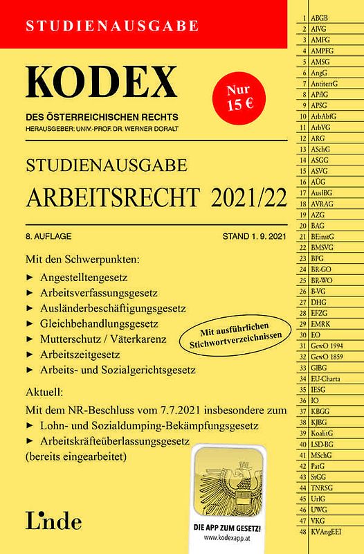 KODEX Studienausgabe Arbeitsrecht 2021/22