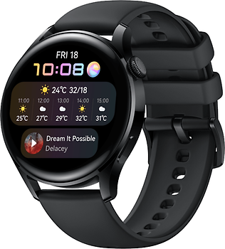 Huawei Watch 3 Caja de 46 mm en negro - Correa de silicona en negro [WiFi + 4G, Edición Active]
