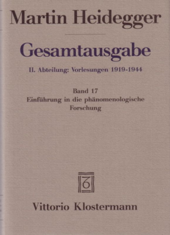 Einführung in die phänomenologische Forschung (Wintersemester 1923/24)