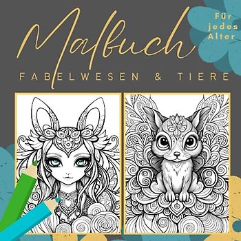 Malbuch für Erwachsene, Jugendliche und Kinder: magische Fabelwesen, Einhörner, Drachen und niedliche Tiere: (Malbuch zur Steigerung der Kreativität, Konzentration und zum Stressabbau)