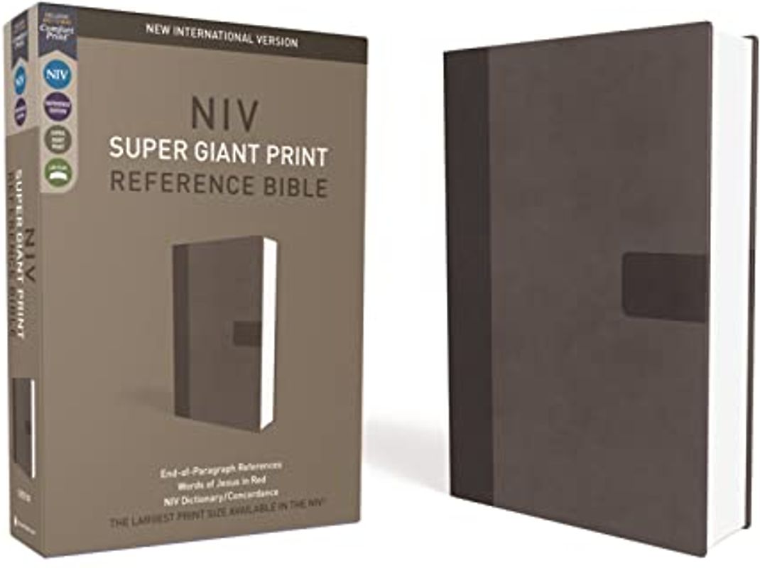 NIV, Super Giant Print Reference Bible, Giant Print, Imitation Leather, Gray, Red Letter Edition