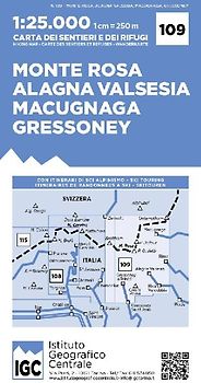 Wanderkarte 109 Monte Rosa, Valesia 1:25000