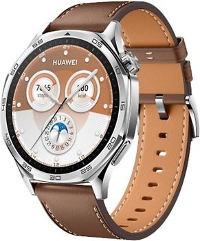 Huawei Watch GT 5 46 mm Boîtier acier inoxydable argent avec bracelet cuir brun