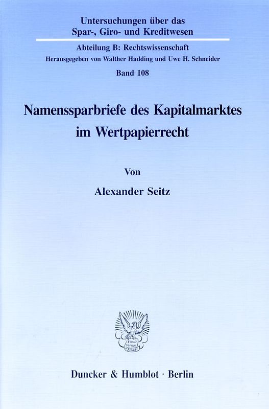 Namenssparbriefe des Kapitalmarktes im Wertpapierrecht.