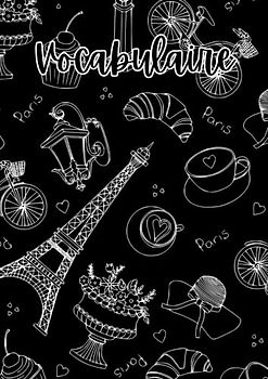 Vocabulaire: Vokabelheft Paris Frankreich, Französisch Unterricht, DIN A4 dreispaltig, Vokabeln