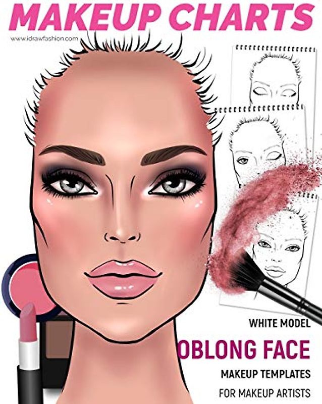 Makeup Charts - Face Charts for Makeup Artists: White Model - OBLONG face shape (Makeup Charts Workbook)