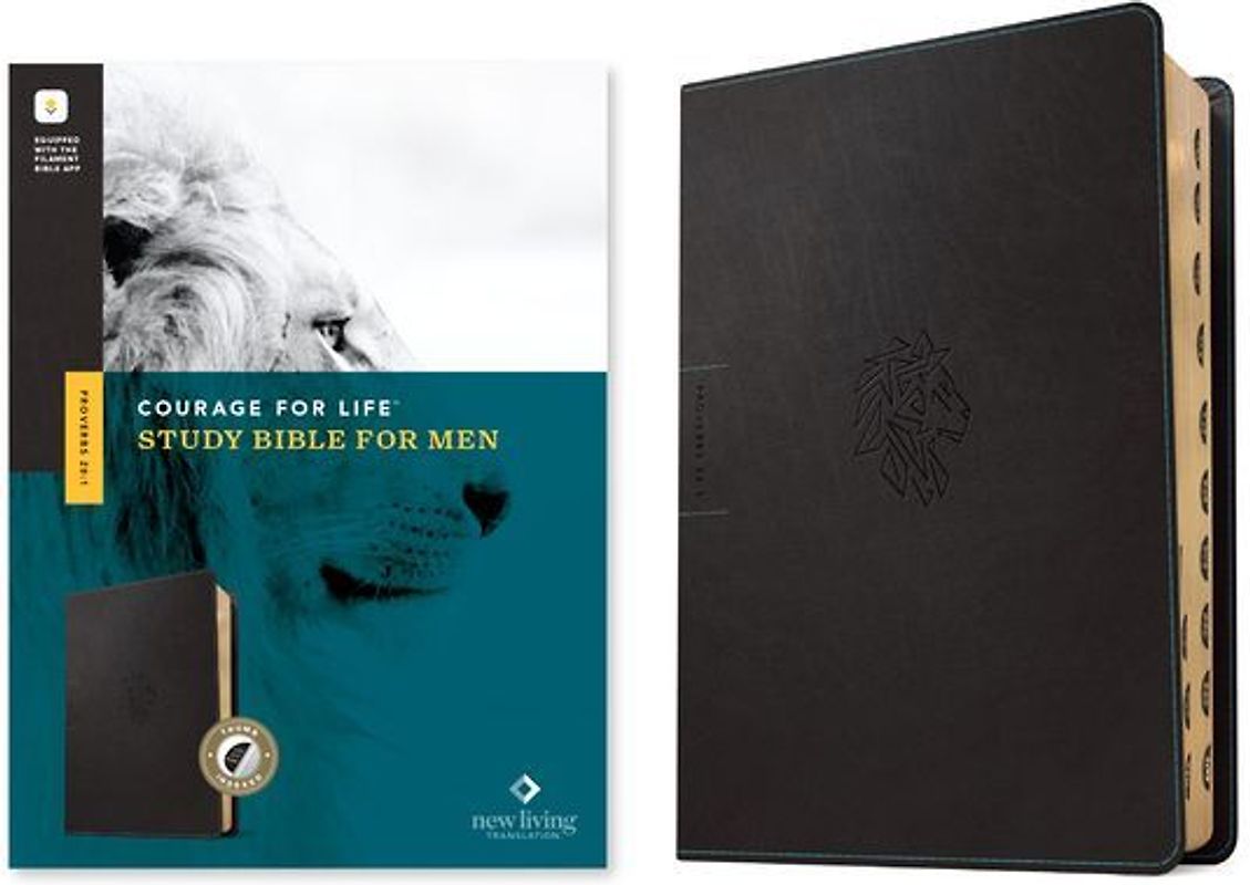 NLT Courage for Life Study Bible for Men, Filament Enabled (Leatherlike, Onyx Lion, Indexed)