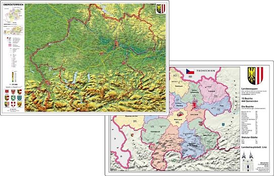 Oberösterreich physisch/politisch . DUO-Schreibunterlage
