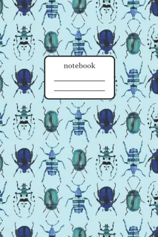 Notebook Beetles Blue Mix: Composition Notebook with Blue Beetles Art - Lined Notebook 120 Pages 6x9 inch - Turquoise Version