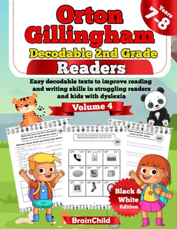 Orton Gillingham Decodable 2nd Grade Readers. Easy decodable texts to improve reading and writing skills in struggling readers and kids with dyslexia. ... 4. Grade 2. 7-8 years. Black & White Edition.