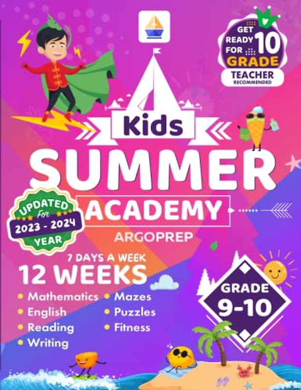 Kids Summer Academy by ArgoPrep - Grades 9-10: 12 Weeks of Math, Reading, Writing, Logic, Fitness | Online Access Included | Prevent Summer Learning Loss