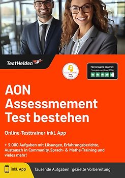 AON Assessmement Test bestehen: Online-Testtrainer inkl. App | + 5.000 Aufgaben mit Lösungen, Erfahrungsberichte, Austausch in Community, Sprach- & Mathe-Training und vieles mehr!