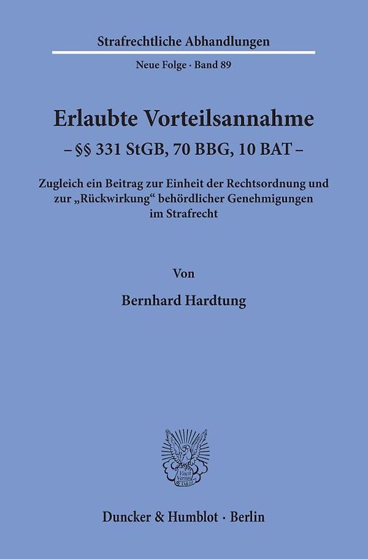 Erlaubte Vorteilsannahme - §§ 331 StGB, 70 BBG, 10 BAT.