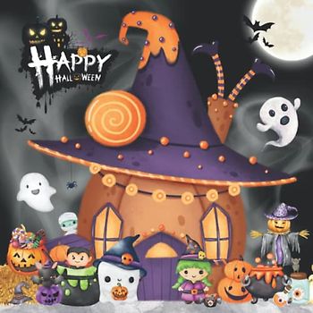 Happy Halloween: Halloween Malbuch für Kinder, 50 lustige Motive mit Hexen, Kürbissen, Wölfen, Zombies, Gespenstern und mehr für Jungen und Mädchen