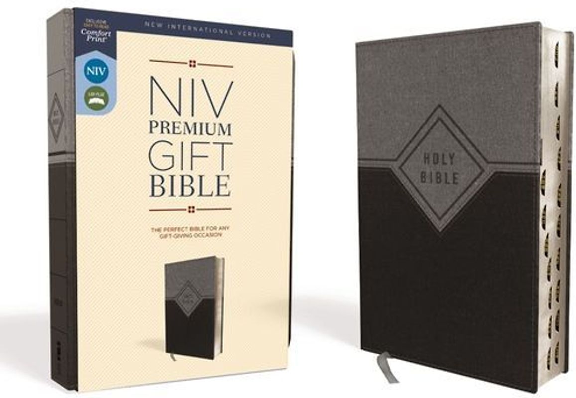 Niv, Premium Gift Bible, Leathersoft, Black/Gray, Red Letter Edition, Indexed, Comfort Print