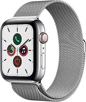 Apple Watch Series 5 44 mm boîtier en acier inoxydable argent am Milanaise bracelet argent [Wi-Fi + Cellulaire]