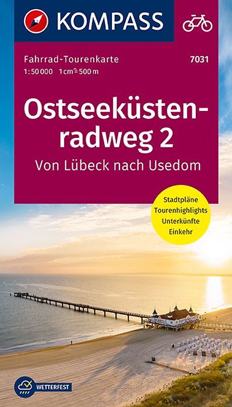 KOMPASS Fahrrad-Tourenkarte Ostseeküstenradweg 2, von Lübeck nach Usedom 1:50.000