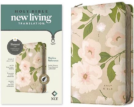 NLT Thinline Reference Zipper Bible, Filament Enabled (Leatherlike, Tender Blossom Taupe, Indexed, Red Letter)