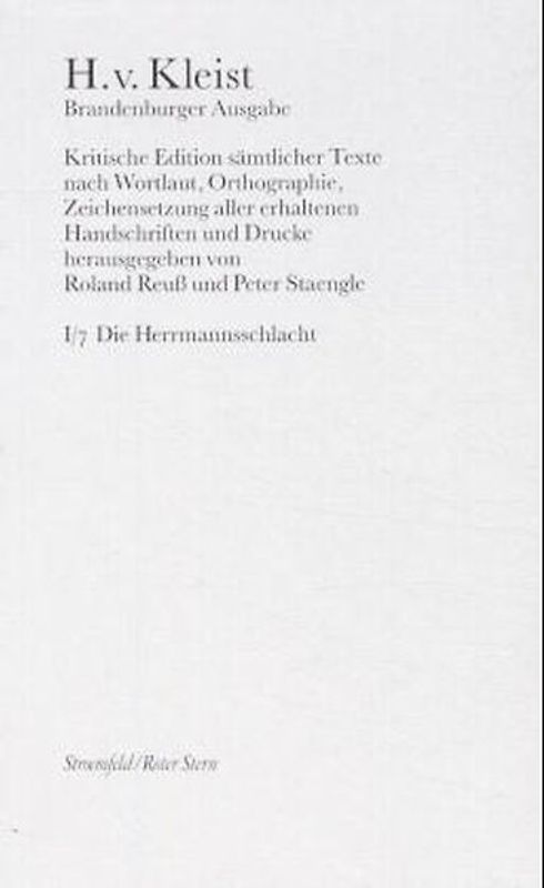 Sämtliche Werke. Brandenburger Ausgabe / Dramen / Die Hermannsschlacht