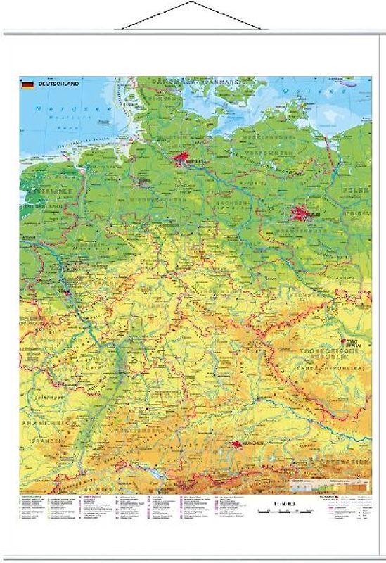 Deutschland physisch 1 : 750 000. Wandkarte mit Metallbeleistung