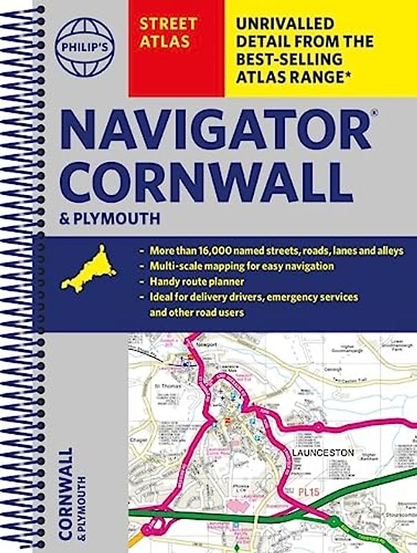 Philip's Street Atlas Navigator Cornwall & Plymouth: Spiral Edition