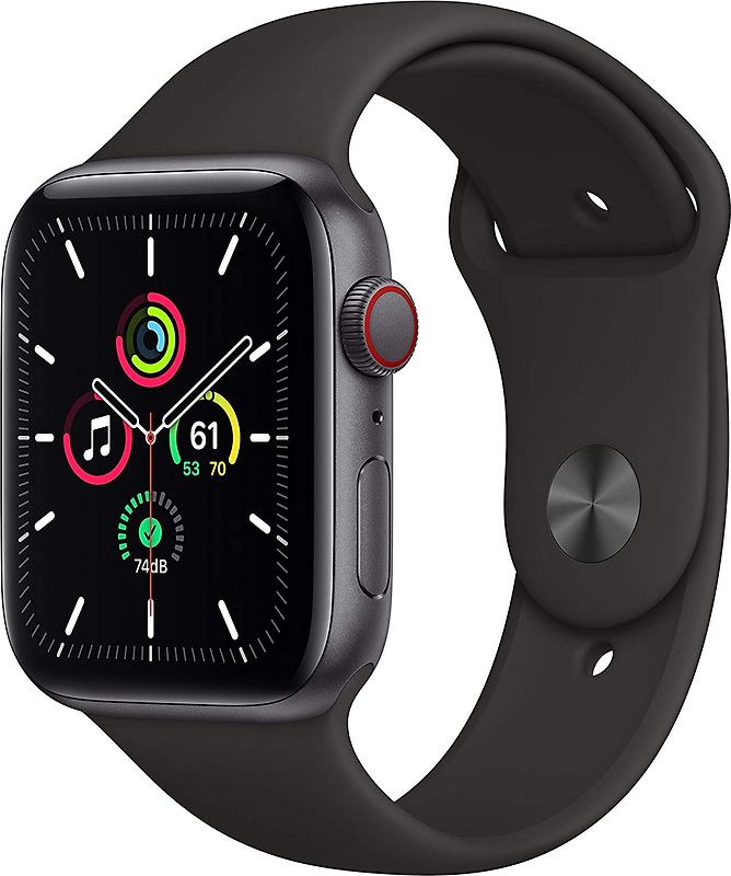 Apple Watch SE 44 mm boîter aluminium gris sidéral et bracelet sport noir [Wi-Fi + Cellulaire]