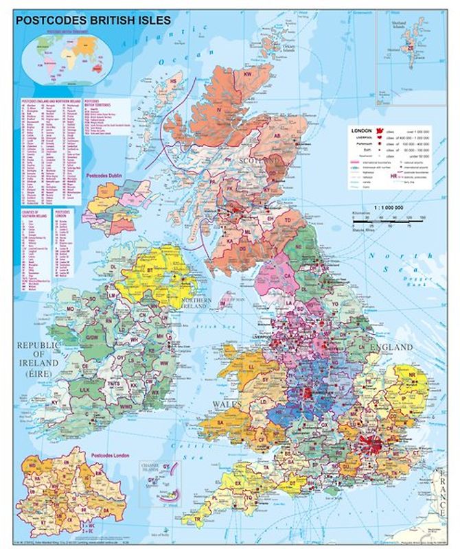 Großbritannien Postleitzahlen (engl.). Wandkarte / Poster