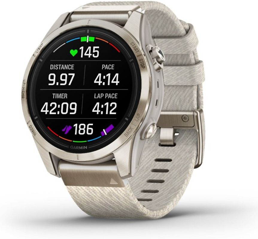 Garmin Epix Pro (Gen 2) 42 mm beige/or doux avec bracelet en nylon QuickFit crème [Wi-Fi, Sapphire Edition]