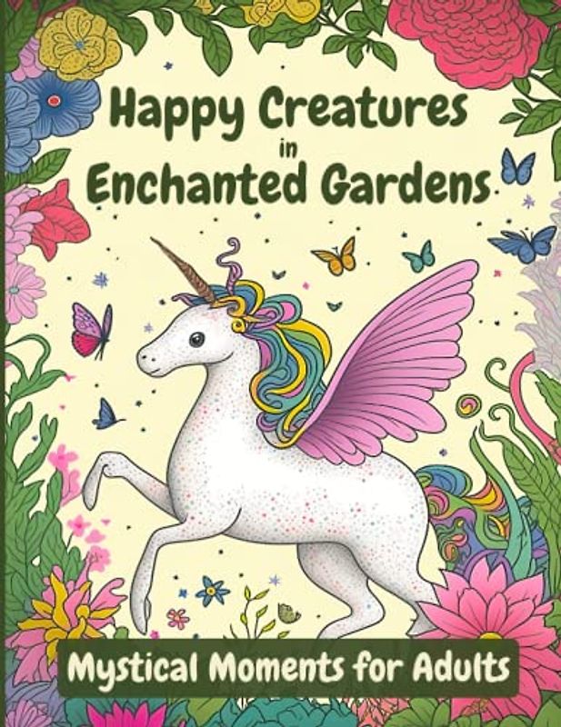 Happy Creatures in Enchanted Gardens - Mystical Moments for Adults: 50 Magical Coloring Pages with Inspirational Quotes to Boost Your Mood