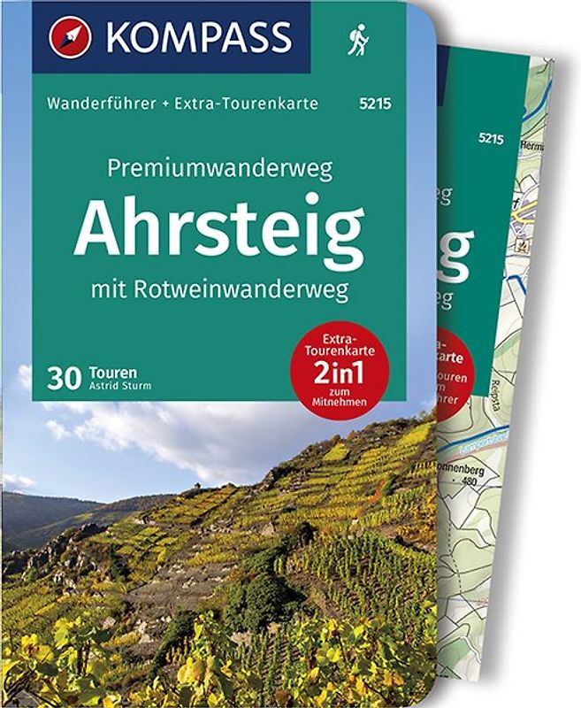 KOMPASS Wanderführer Premiumwanderweg Ahrsteig mit Rotweinwanderweg, 30 Touren/Etappen mit Extra-Tourenkarte
