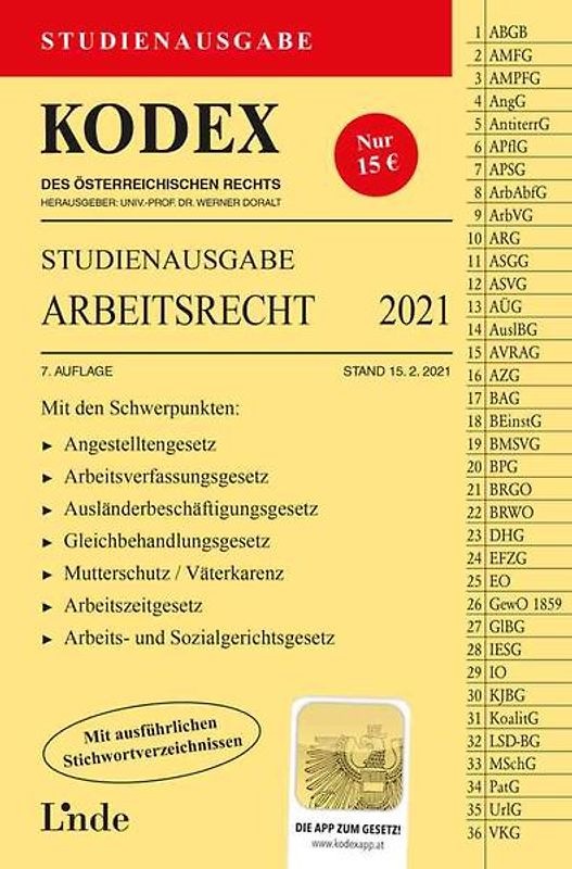KODEX Studienausgabe Arbeitsrecht 2021