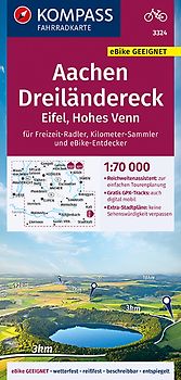 KOMPASS Fahrradkarte 3324 Aachen, Dreiländereck, Eifel, Hohes Venn mit Knotenpunkten 1:70.000
