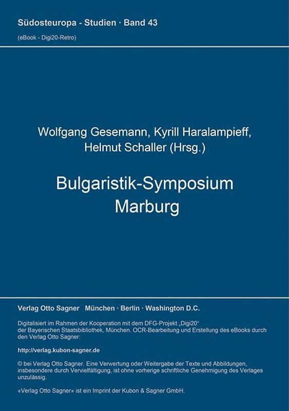 Bulgaristik-Symposium Marburg (= Bulgarische Sammlung, Bd. 7)