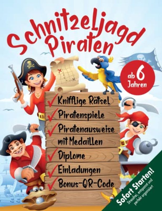 Piraten Schnitzeljagd Kindergeburtstag ab 6 Jahren: Arrrr ihr Landratten! Startet ins spannende Abenteuer mit Pirat Parrot. Mit Piratenausweis, Medaillen & allen Materialien.