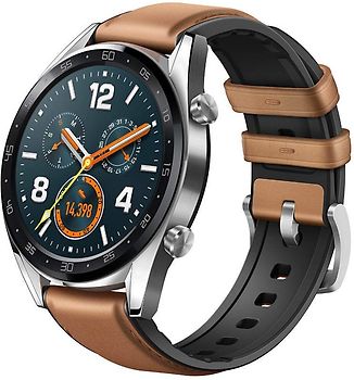 Huawei Watch GT 46,5 mm argent bracelet cuir et silicone marron sablé