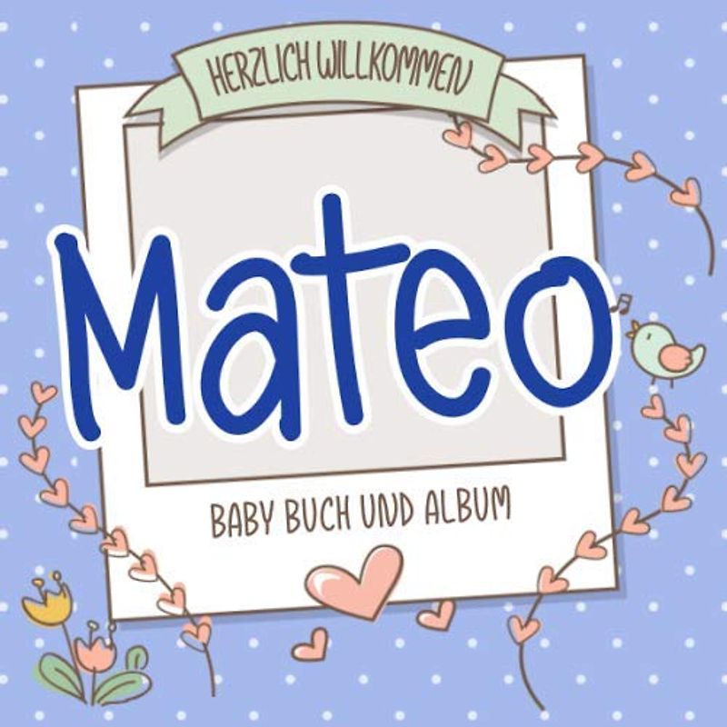 Herzlich Willkommen Mateo - Baby Buch und Album: Personalisiertes Babybuch und Babyalbum, Geschenk zu Schwangerschaft und Geburt, Baby Name auf dem Cover