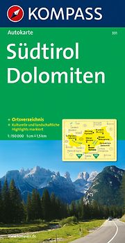 KOMPASS Autokarte Südtirol, Dolomiten/Alto Adige, Dolomiti 1:150.000