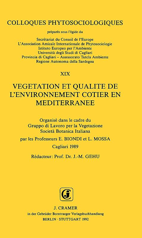 Vegetation et Qualite de l'environnement côtier en mediterranee. Cagliari 1989