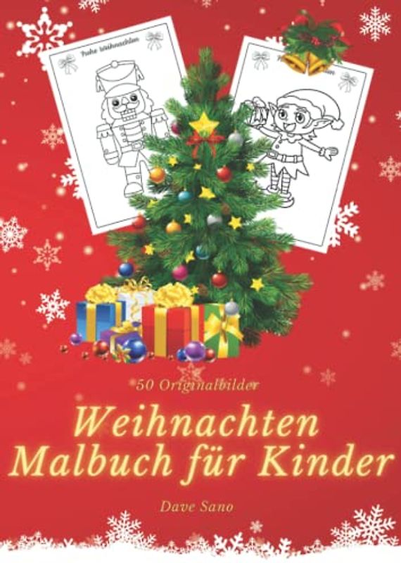 Weihnachten Malbuch für Mädchen und Jungen im Alter von 4-8 Jahren mit 50 Bildern. Das Malbuch enthält Illustrationen: Rentier, Schneemann, ... oder Weihnachtsgeschenk für Kinder.