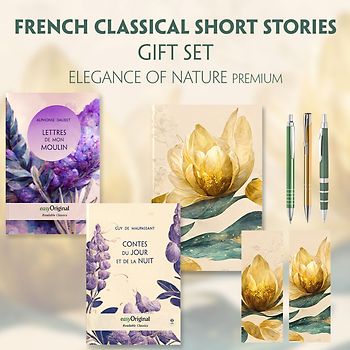 French Classical Short Stories (with audio-online) Readable Classics Geschenkset + Eleganz der Natur Schreibset Premium