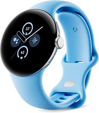 Image of Google Pixel Watch 2 41 mm zilverkleur op sportbandje in baaiblauw [wifi + 4G] (Refurbished)