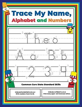 Trace My Name, Alphabet, and Numbers Workbook for Theo: Letter and Number Tracing with Arrow Guides and Start Dots