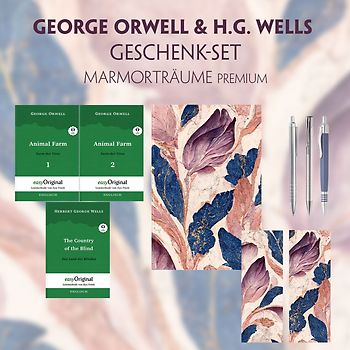 George Orwell & H.G. Wells Geschenkset - 3 Bücher (mit Audio-Online) + Marmorträume Schreibset Premium