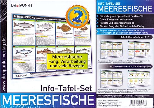 Info-Tafel-Set Meeresfische. Aussehen, Daten, Vorkommen und Rezepte für die Zubereitung an Bord.
